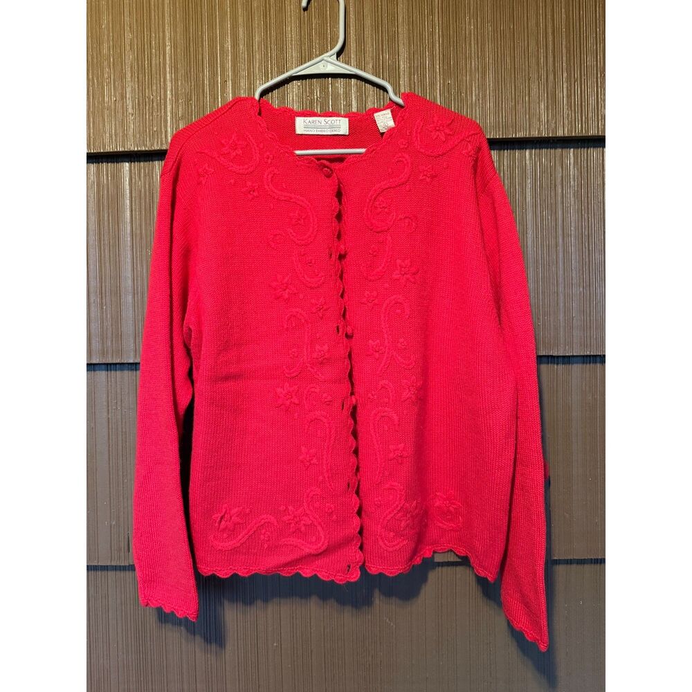 Vintage Karen Scott Hand Embroidered Cardigan